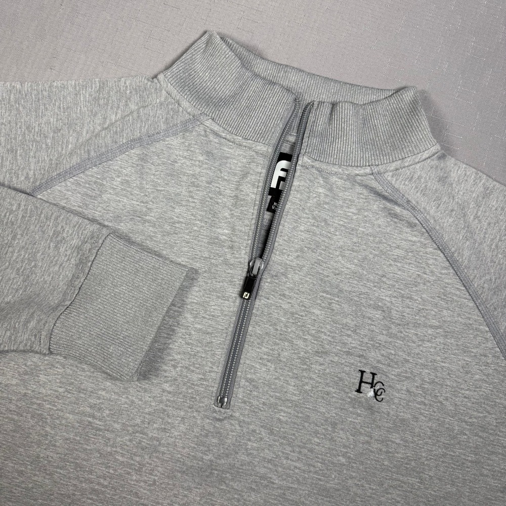 FootJoy Mens Large Gray Heathered 1/4 Zip Golf Pullover HCC Logo Raglan Sleeve